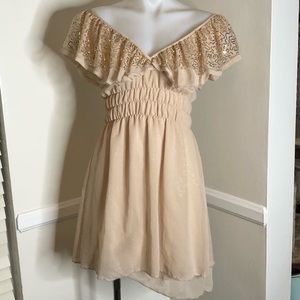 Nude Gold Off Shoulder Cocktail Party Dress M